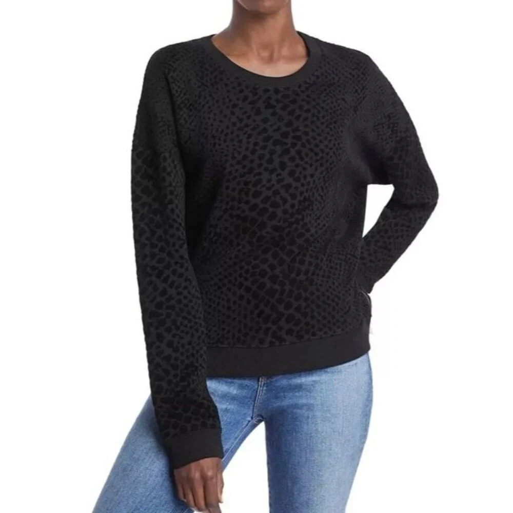 MED - RAILS - Textured Marlo Black Flocked Cobra Sweater Velvet Animal Print